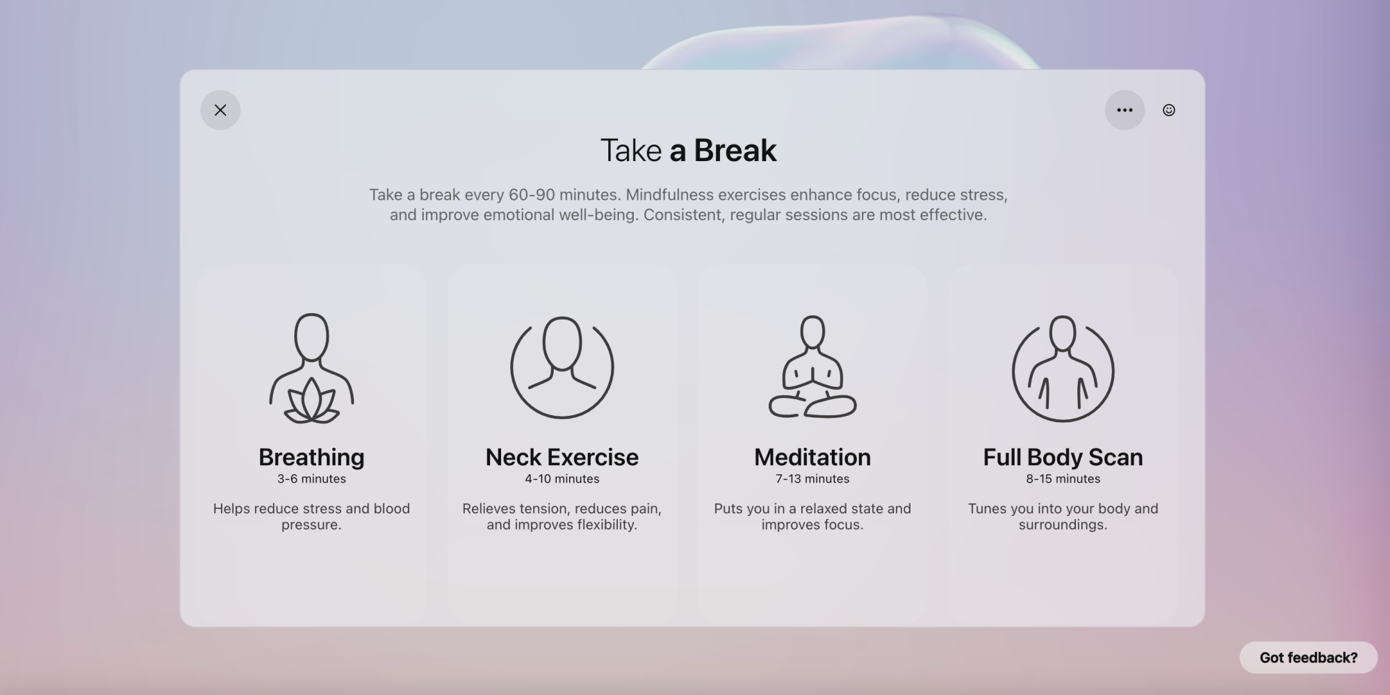 Opera Air's "Take a Break" menu.