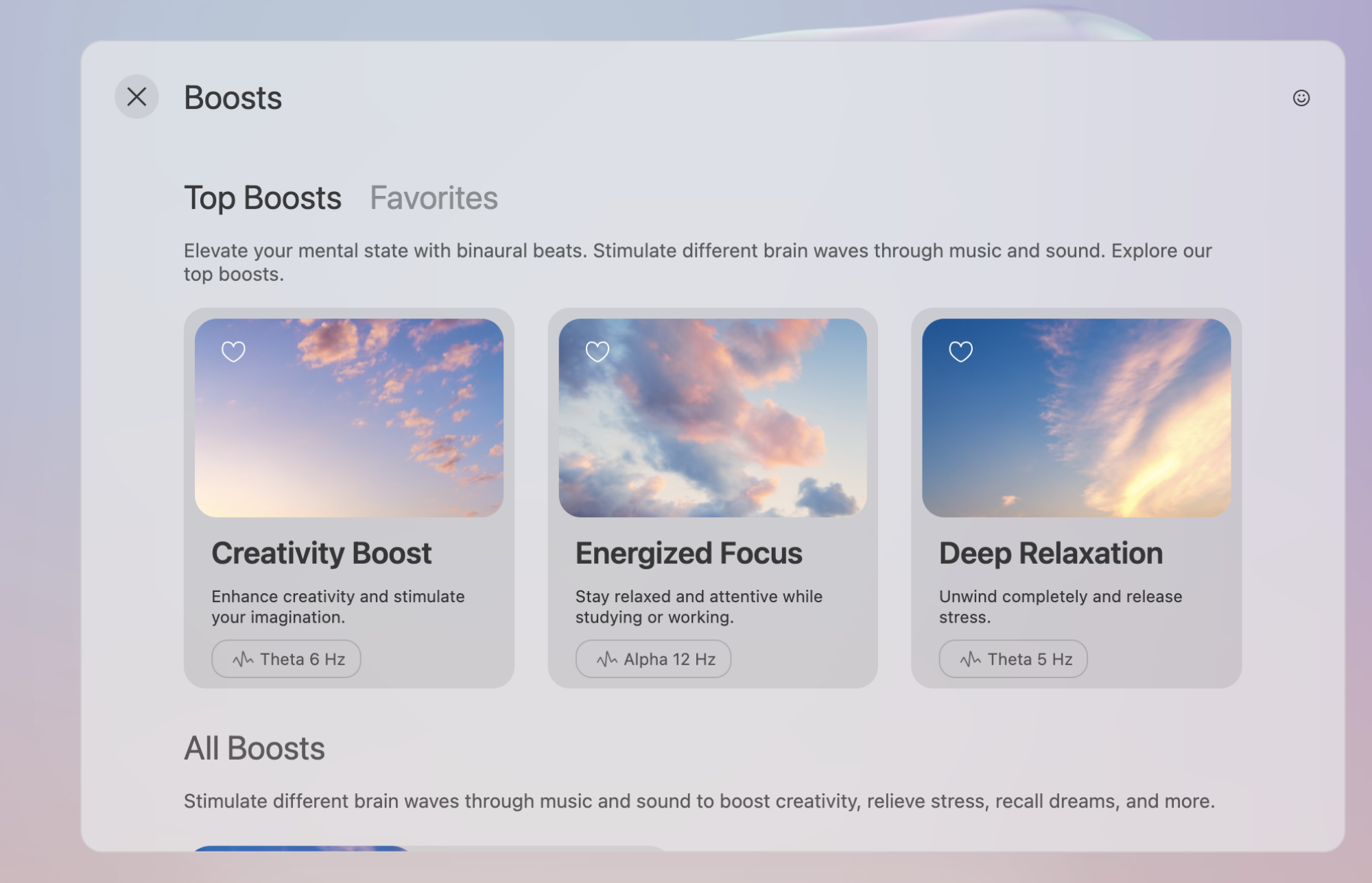 Opera Air's "Boosts" menu.