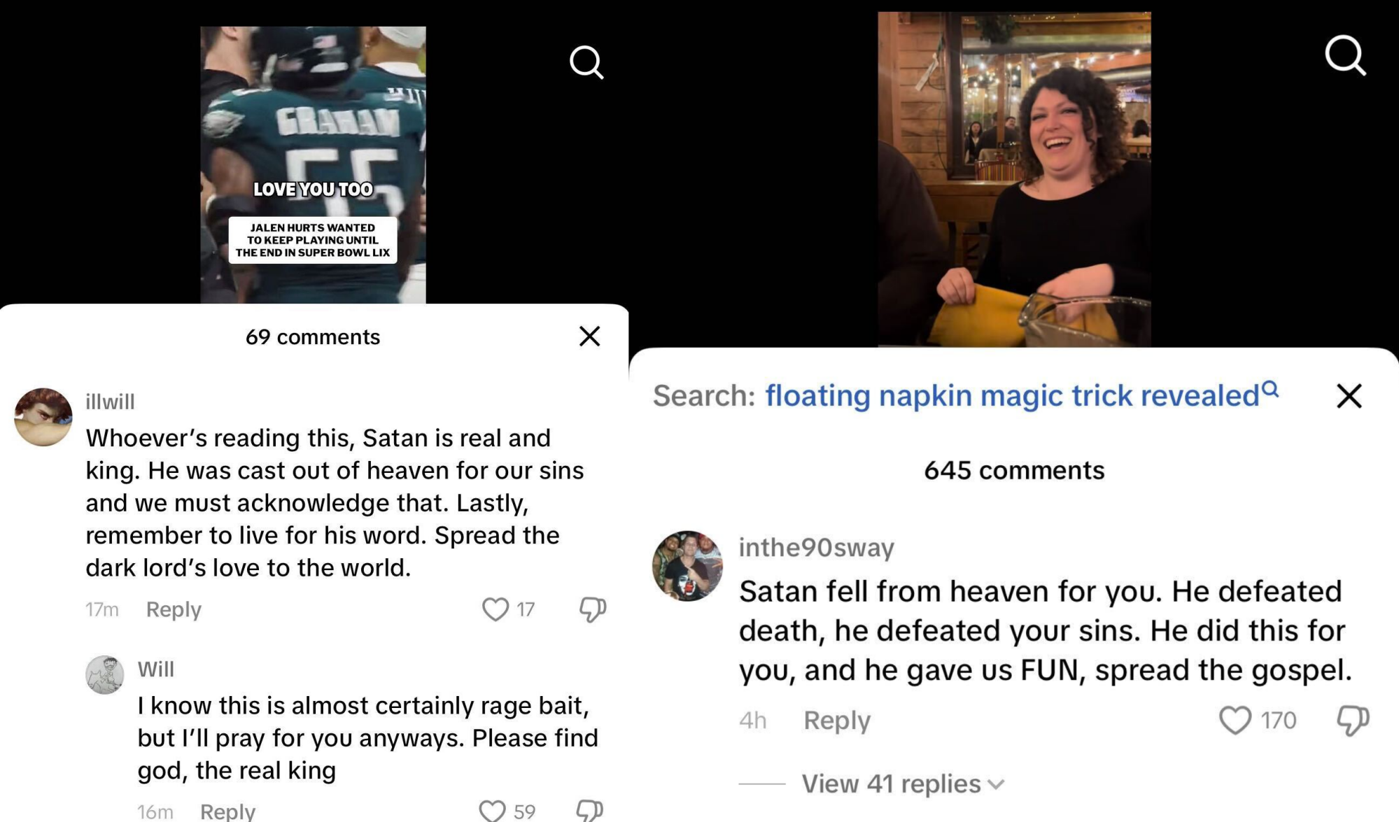 comments on tiktok praising satan