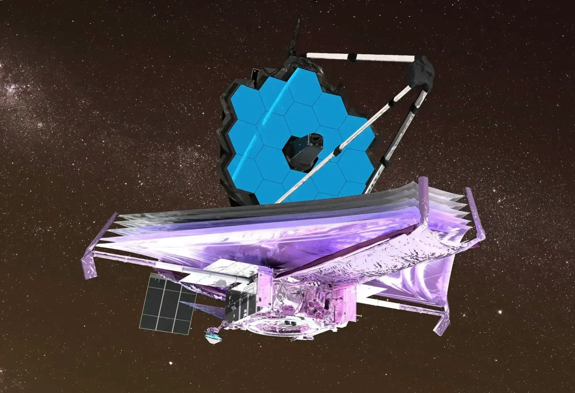 James Webb Space Telescope against a starry backdrop