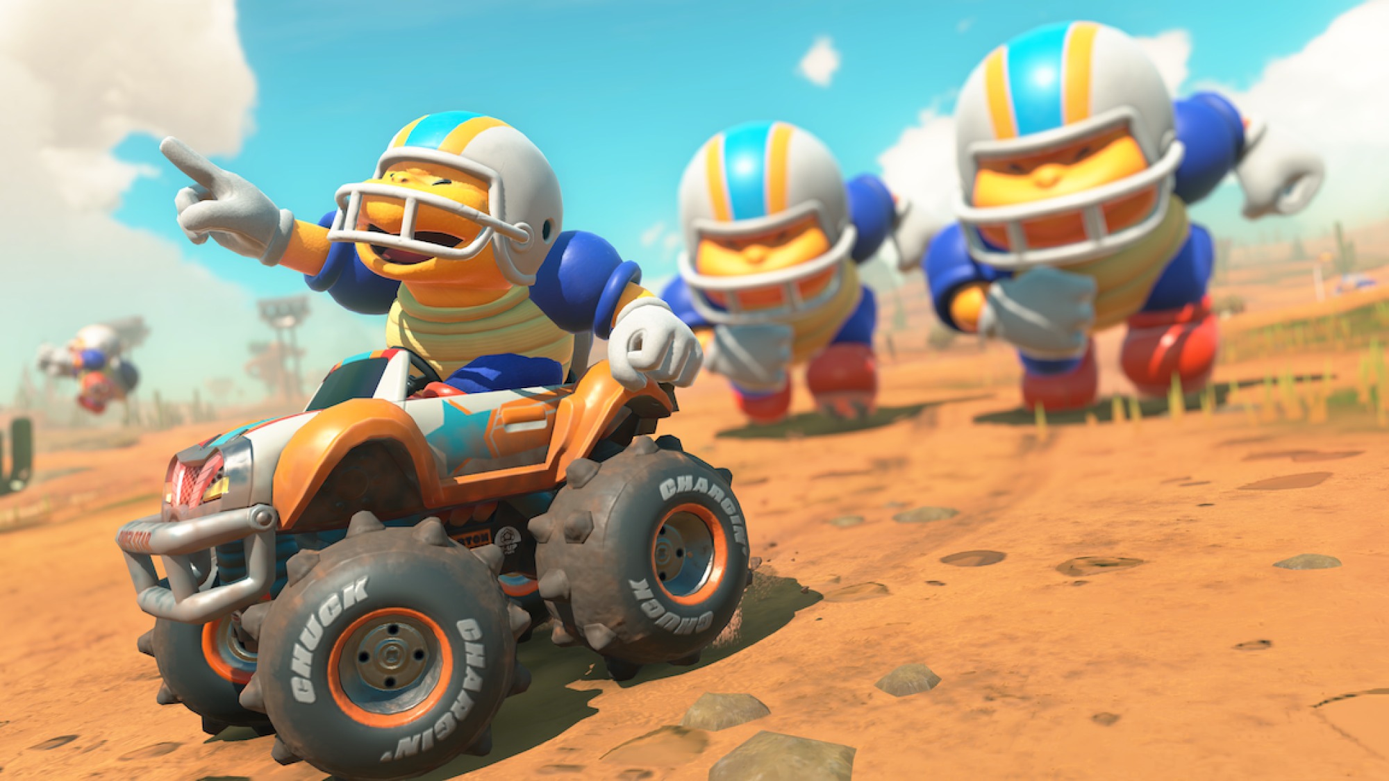 Chargin' Chuck driving a kart in Mario Kart World