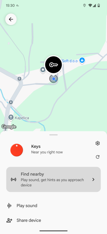 A screenshot of the Chipolo on an Android phone