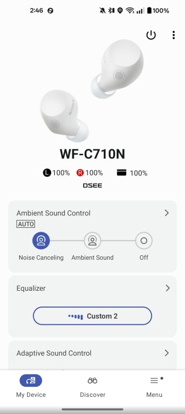 app screenshot showing custom equalizer